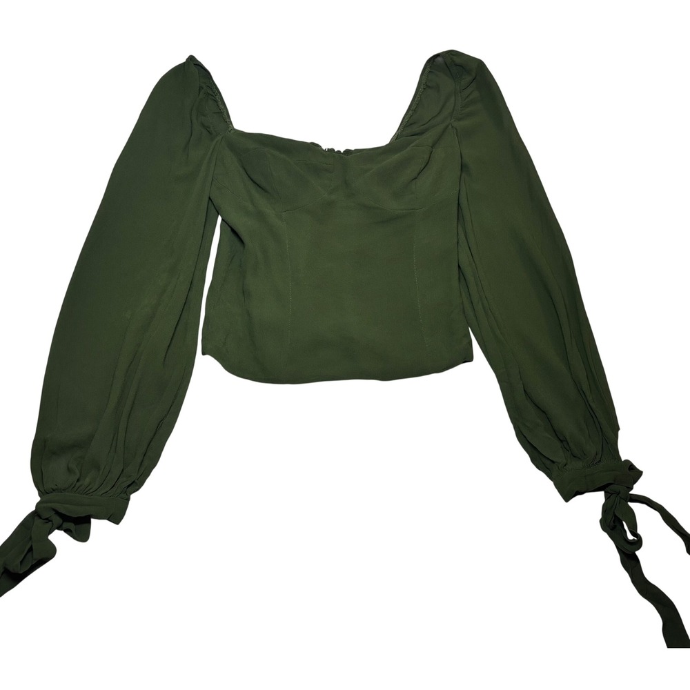 Reformation Top Women's Olive Green New With Tags Puff Sleeve Tie Cuff 8